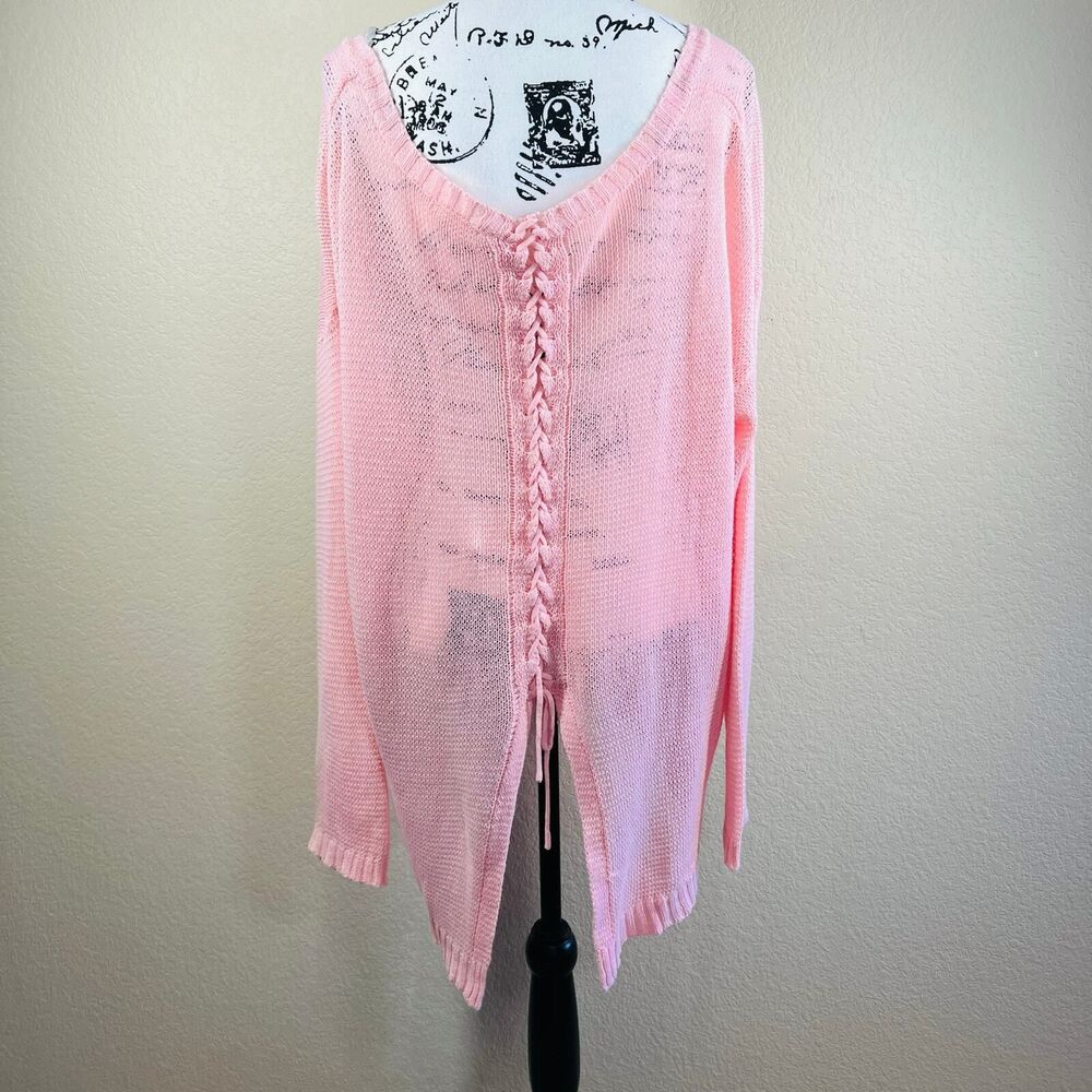 Mine Girly Daisy Print Long Sleeve Corset Back Knit Pullover Sweater Top Edge 3X - Picture 13 of 16